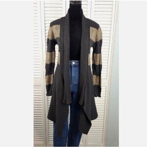 Belldini size M Charcoal Gray Tan Open Knit Waterfall Cardigan Y2K Inspired